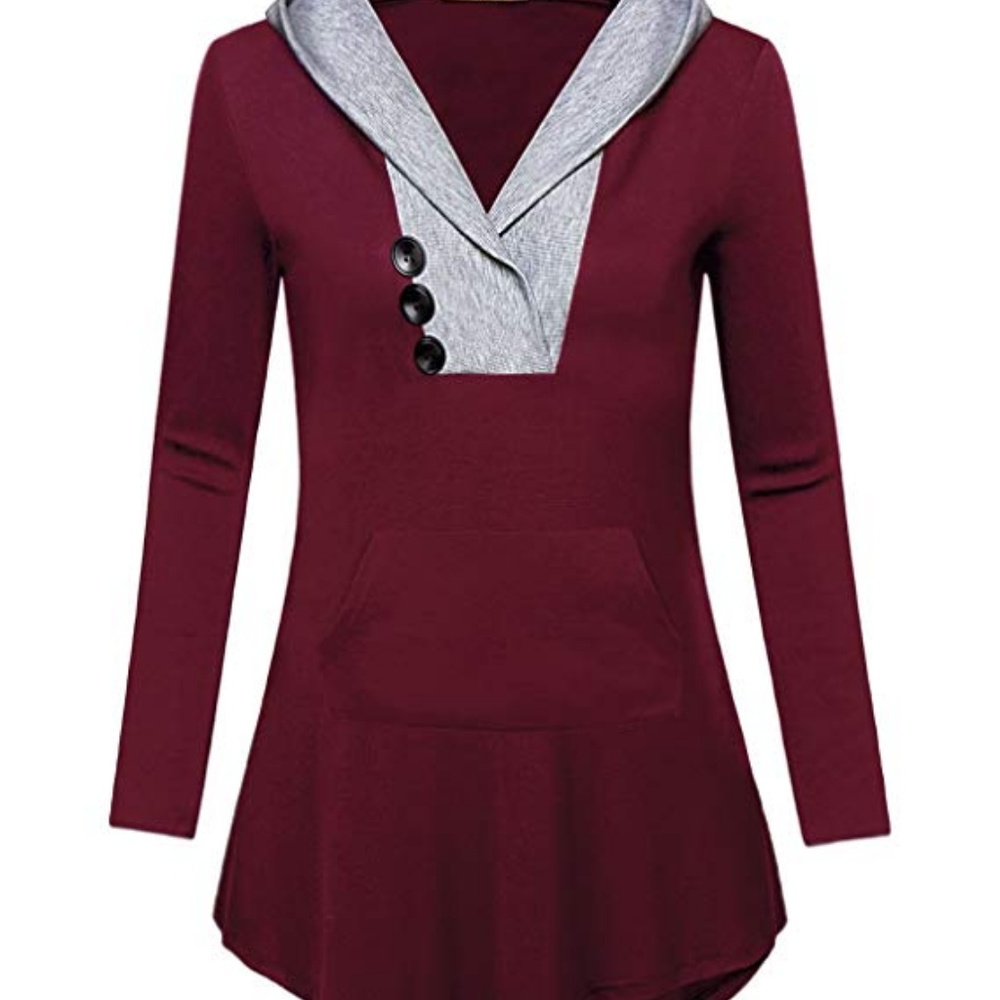NWT Muisey Tunic Sweatshirt Hoodie Pouch Burgundy